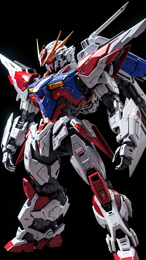 ((masterpiece)), (((best quality))), ((ultra-detailed)), ((illustration)), dynamic angle,,black,red,transparent background, cowboy shot, ((solo)), mecha, looking at viewer,standing, weapon,v-fin,(from side), mechanical head, Cannon,glowing, spikes, ((from ...