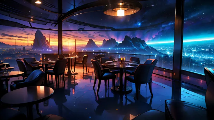 (highest quality, 4K, 8K, High resolution, masterpiece:1.2), super detailed, (realistic, photorealistic, photo-realistic:1.37), luxury space resort hotel, highly detailed landscape, Nice views, clear water, Amazing young ethereal figure, goddess of space a...