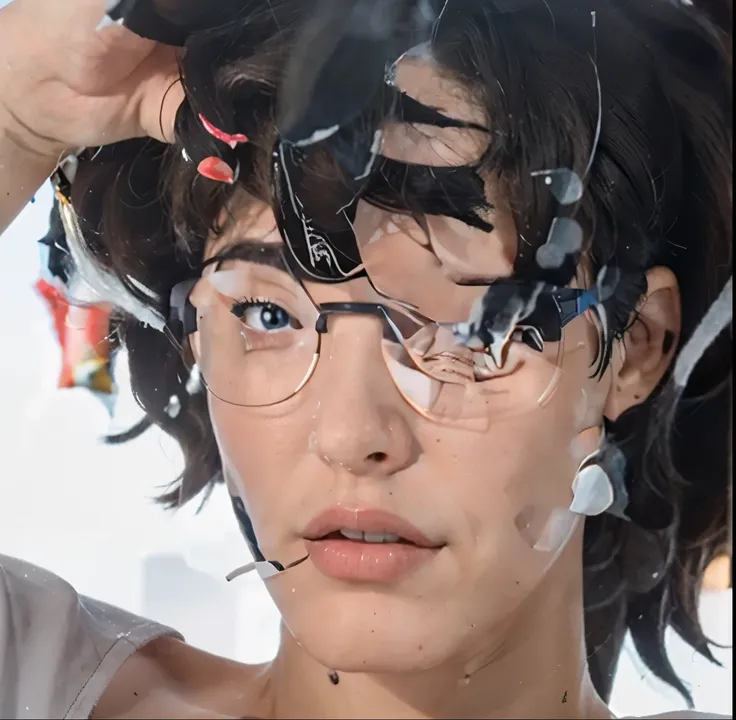 1 boy, short hair, wearing glasses, has a mole under his lip, black eyes, black hair, wearing a white t-shirt, realistic, 70mm, ultra detail, close up face.