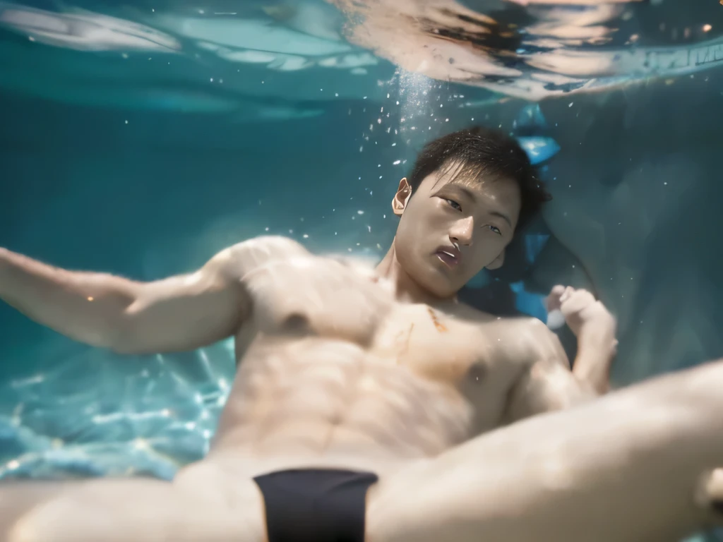 Full body image of a Japanese man、A drama in which a Japanese male swimming club member is found dead....、A drama in which a Japanese lifesaver is found dead...、A drama in which a male college student playing water polo is found dead...、tanned shaved man、m...