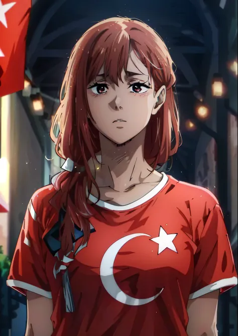 anime girl with red hair and a red shirt with a white star, artwork in the style of guweiz, guweiz, kawacy, female protagonist 👀 :8, anime visual of a young woman, realistic anime artstyle, from girls frontline, anime visual of a cute girl, female anime ch...