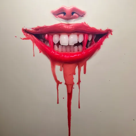 a close up of a drawing of a mouth with goteo de sangre down it, goteo de sangre from mouth, boca roja, sangre alrededor de los labios, Alex Pardee, goteo de saliva, sangre goteando, Michael Hussar, Dientes babeantes descubiertos, goteo de sangre, goteo de...