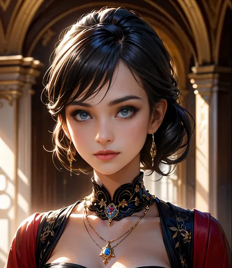 (best quality,8k,ultra-detailed),(realistic:1.37) anime girl with vibrant color palette and delicate features, adorned with a variety of colorful and ornate jewelry. The girl has captivating, large expressive eyes with long eyelashes. Her lips are beautifu...