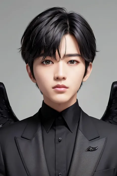 1 person、high quality，masterpiece，8k, (head shot),、、、、、(has black hair and black wings:1.3)