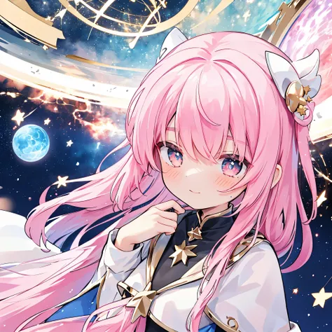 1girl, star mage, pink hair maria chiquinha, cosmic comets,