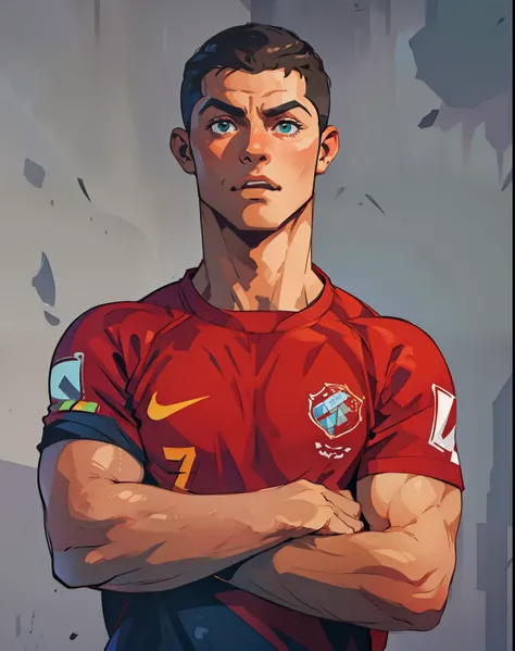  Vector illustration, estilo carrtoon, cristiano ronaldo, bracos cruzados.