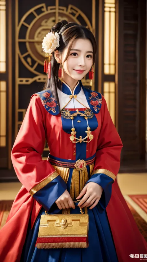 (8K, RAW photo, highest quality, masterpiece: 1.2), (realistic, realistic: 1.37), 1 girl, ancient China、In a room in the imperial court at the end of the Later Han Dynasty、The empress is sitting in a luxurious chair。The empress is華やかな服装で神々It has a nice aur...