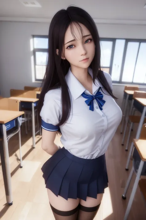 there is a woman in a school uniform posing for a picture, hyperrealistic schoolgirl, a hyperrealistic schoolgirl, realistic schoolgirl, Beautiful anime high school girl, Realistic animation3D风格, Smooth anime CG art, 3D animation realistic, Realistic anima...