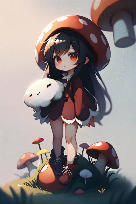 1 girl,red mushroom,cute、high resolution、