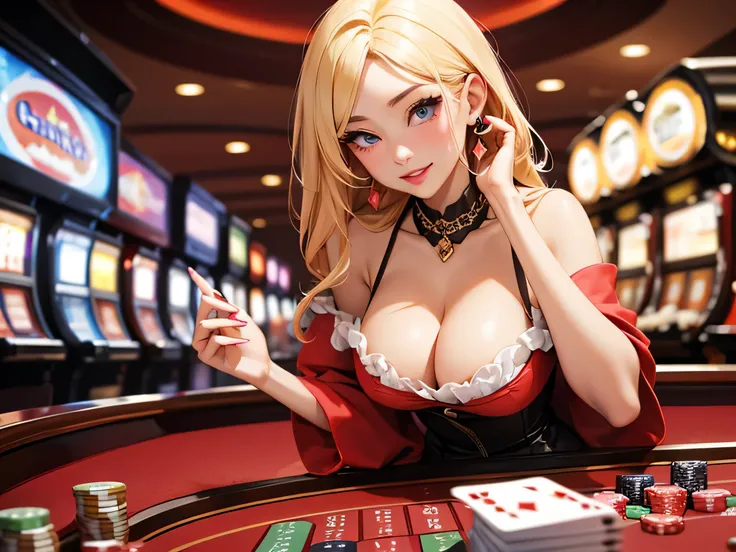 European Women、blonde hair、casino　dealer、lipstick