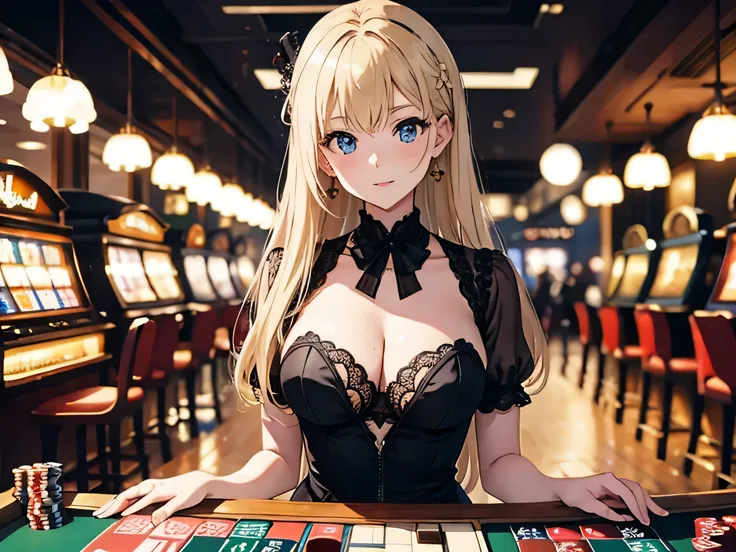 European Women、blonde hair、casino　dealer、lipstick