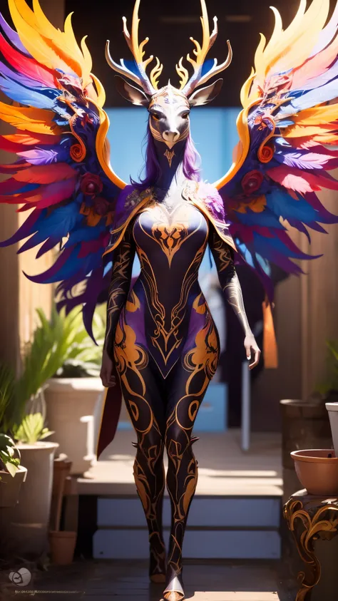 Palu is a fantastical creature that combines the grace and elegance of a deer with the mystical qualities of a phoenix. With a slender yet sturdy body, Palu stands tall, reaching approximately six feet in height. Its coat is a mesmerizing blend of vibrant ...