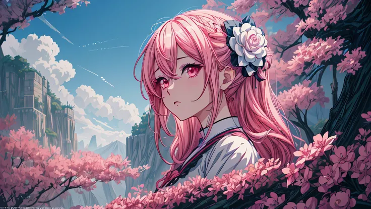 Chica anime con cabello rosado y ojos azules con un vestido blanco., guweiz en pixiv artstation, guweiz en artstation pixiv, Fondo de pantalla de arte anime 4K, Fondo de pantalla de arte anime 4k, arte de anime digital detallado, fondo de pantalla de arte ...