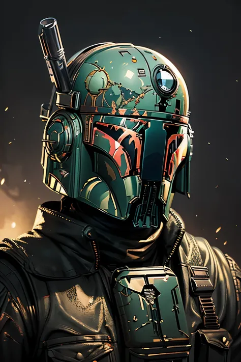 design of the plans for a helmet  (boba fett) star wars as a graphic design poster