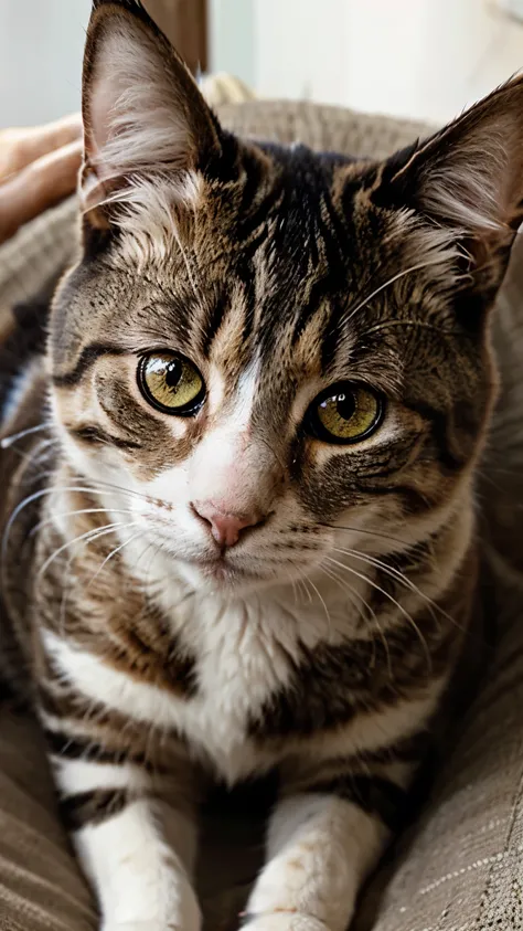 Close-up of a cat with heterochromia, highlighting the peculiarity and beauty of its distinctive eyes.