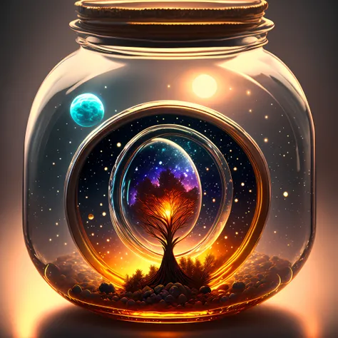 The entire universe is contained in a glass jar, ultra-realistic, ultra-detailed, dramatic lighting, 4K