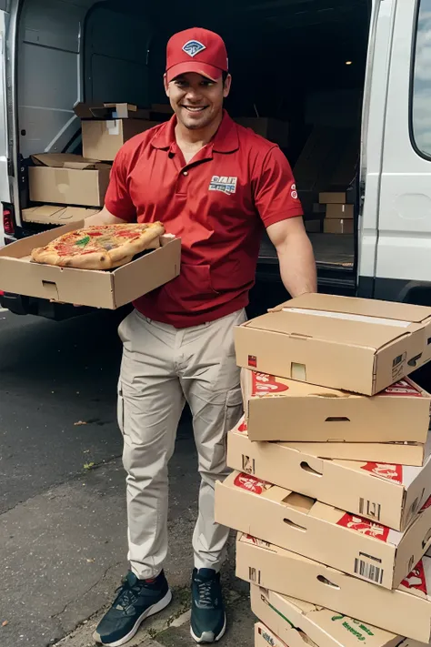 delivery man with pizza boxes