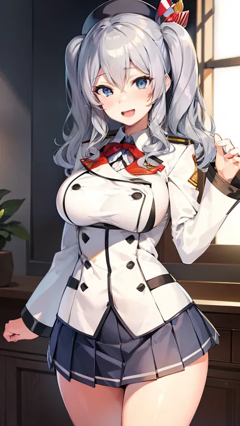 open mouth, large breasts ,blue eyes,btpt-fc,wide hips,smile,,wide hips,open mouth,wavy hair,solo,kashima,twintail,
silver hair,...