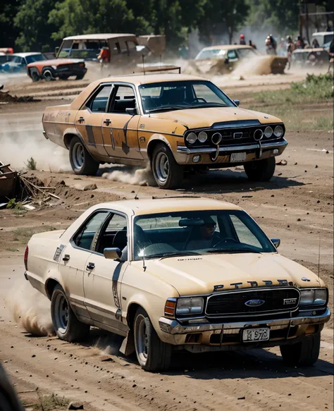 A ford vic sedan demolition derby in destruction derby competition event. 