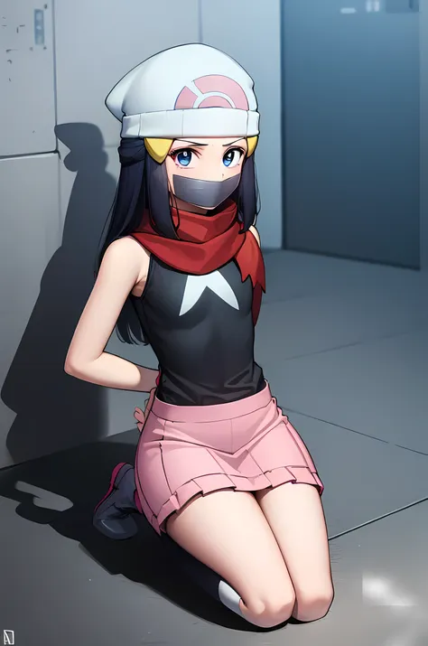 pokemondawn, pokemon dawn, black hair, blue eyes, sidelocks, long hair, (small breasts:1.2),
break bare shoulders, beanie, black...