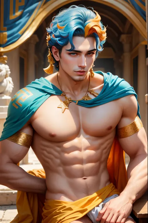 create a colorful illustration of greek god apollo fully clothed