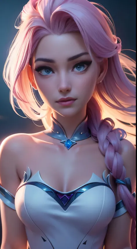 (elsa frozen-rose quartz su mezclando modelos .) (ultra fusión) highly detailed cg unity 8k wallpaper, style shot, complex, high...