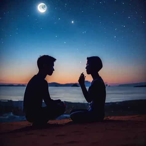 a boy and a girl they talk to each other in the middle of the night while looking at the moon