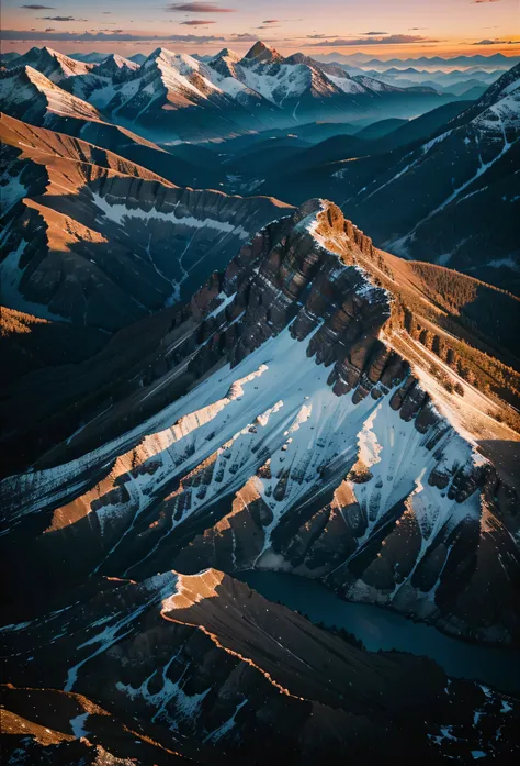 beautiful sunset in the mountains, Cores lindas, fotografia, Muitos detalhes, afiado, 8k