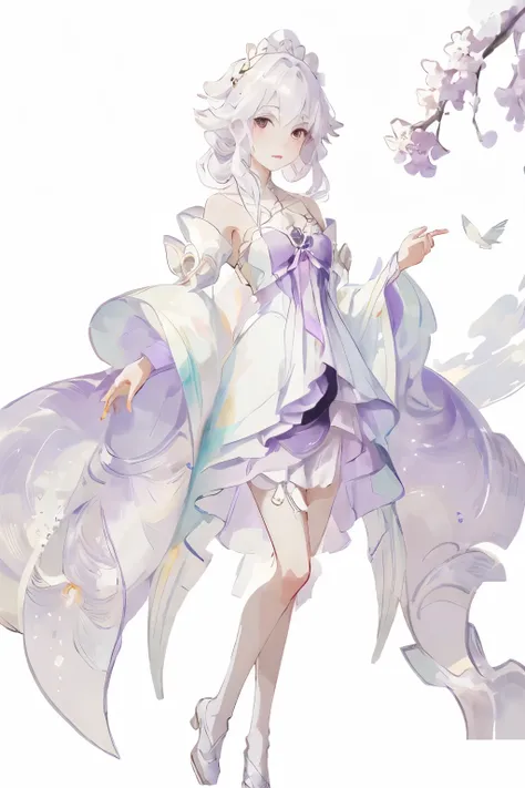 anime girl wearing purple skirt，there is a bird in the background, lilacs, my dress up darling anime, cute anime waifu wearing b...