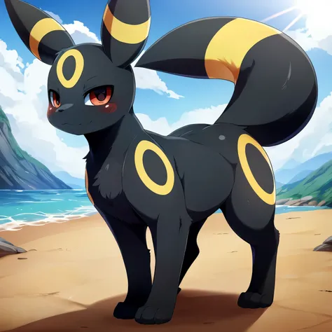 ((umbreon)), (feral quadruped), (pokemon), (by DAGASI), (by asaneman), (by shikaro), female, (speckled body), (hyper_wide_hips), normal_tail, (exceedingly_massive_hyper_labia), tiny_digitigrade_feet, (Perfect_eyes), black_eyeshadow, sexy, seductive, 1080p,...