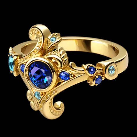 Gold ring，Set with blue gemstones，luxury，valuable，game icon，high quality