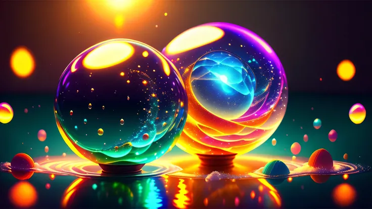 Alberto Severo art, Agregar muchos efectos de gotas y salpicaduras multicolores) ,Arafed image of a glowing orb with water splashing from it, esfera brillante, Render de octanaje colorido, Bola de cristal, globo de plasma, bola de cristal, Cinema 4D render...