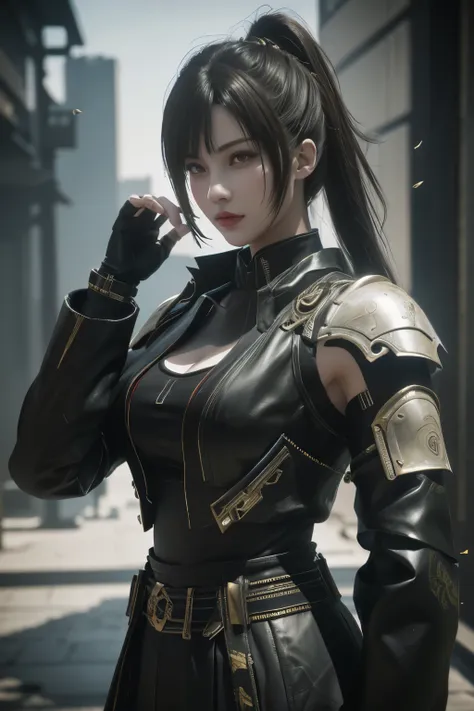 Game art，The best picture quality，Highest resolution，8K，(A bust photograph)，(Portrait)，(Head close-up)，(Rule of thirds)，Unreal Engine 5 rendering works， (The Girl of the Future)，(Female Warrior)， 22岁少女，(Female hackers)，(White，Ancient Oriental hairstyle)，((...