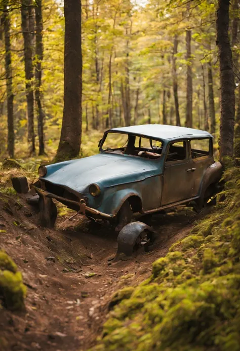 Man makes car in the forest