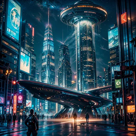 (nebulae hyper nebula starry_sky moonset epic moonrise spacious moonshine) in this futuristic image of a city at night，we were t...