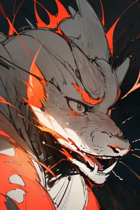 (best quality, highres, realistic:1.37), pencil sketch, monochrome, chinese red dragon close up, lampion light, fireworks, 2d anime, vibrant color palette, glowing scales, fierce expression, intricate details, dynamic composition, traditional Chinese art s...