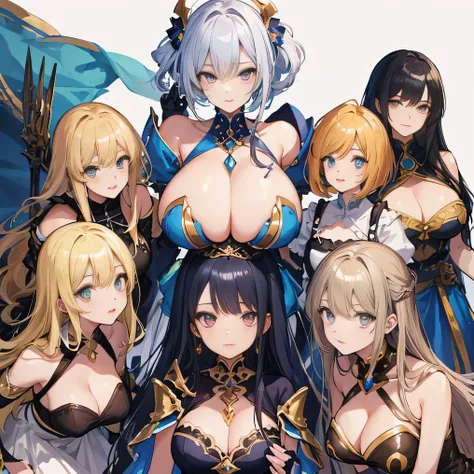 highest quality、High resolution、8K、cute beauty、detailed background、beautiful and detailed face、beautiful and smooth skin、skin texture、Beautiful teenage girl、(5 women)、(big breasts:1.4)、Anime series featuring warriors of justice.、Each character comes with a...