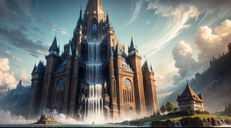 Giant Castle Fantasy Sci-Fi Top Quality Masterpiece Future World Megastructure Giant Waterfall