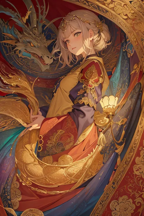 adds to the cozy and welcoming feeling of the scene. The dragons scales are depicted with a stunning level of detail and realism, their vibrant hues glinting in the soft, dappled light.

The intricate calligraphy that accompanies the dragon is both elegant...