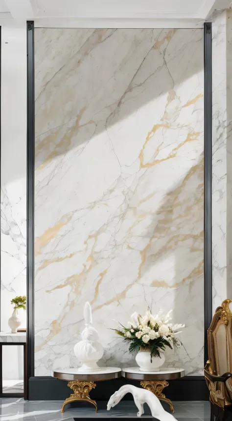 a view of a living room with a large marble wall, translucent stone white skin, white calacatta gold marble, polished white marble, marble walls, white marble walls, carved marble texture silk cloth, stone marble, white marble, marble stone, greek white ma...