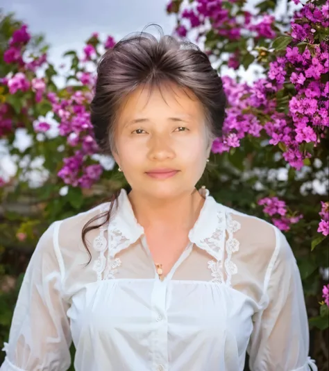 Woman wearing black and pink lace shirt