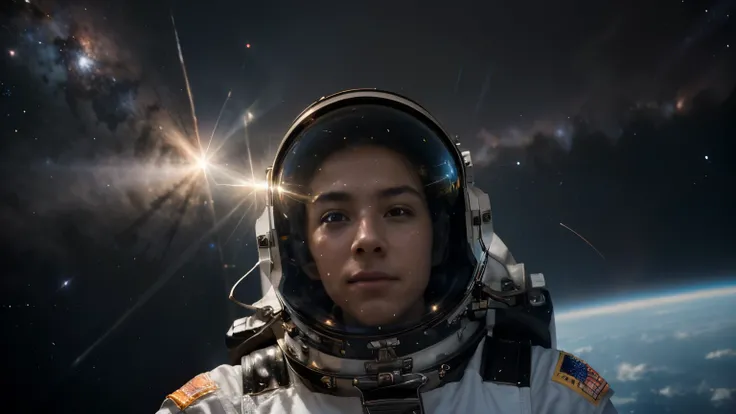 (best quality,4k,8k,highres,masterpiece:1.2),ultra-detailed,(realistic,photorealistic,photo-realistic:1.37),man in space, floating in universe, detailed face and body and suit, fire, astronaut floating in zero gravity, majestic view of stars and galaxies, ...