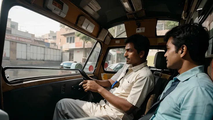 auto rickshaw guy talking to the passengers sitting in his auto