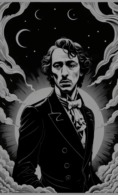 a black and white drawing of a man in a tuxedo, martin ansin artwork portrait, martin ansin, inspired by Joseph Clement Coll, tim burton comic book art, lubezki, black and white vector art, inspired by Endre Bálint, inspired by Grzegorz Domaradzki, edgar a...