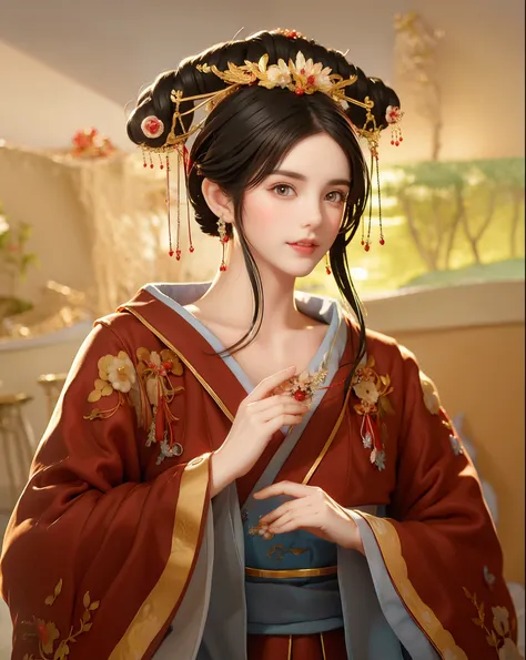 tmasterpiece，highest high resolution，((sedan))，dynamic bust of beautiful chinese princess，the bride，jet black hair is elegantly ...