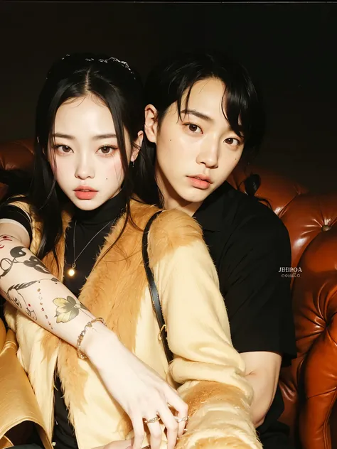 two asian people sitting on a sofa, ellos son pareja, estan cerca el uno del otro, imagen filtrada, jungkook, son muy serios, they are in love, con hiedra, jia, jennie rosa negro, jennie Kim, kda y sam que, yammy, celebridad, Mega escaneos