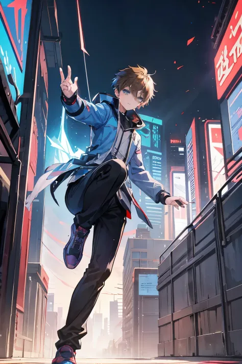 New agent valorant Iso, "type boy&quot;, light brown hair、light blue eyes、((((teenage boy)))), Anime different world protagonist, Geometric style bow and arrow anime boy, Digital Cyberpunk Anime Art, Digital Cyberpunk - Animation Art, cyberpunk streetwear,...