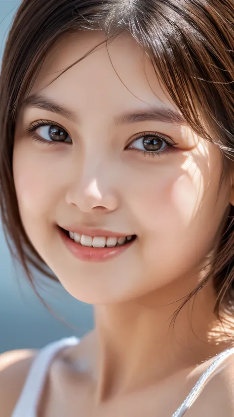 (1girl), Solo, Extremely cute, Amazing face and eyes, (Beautiful lovely smile), (extremely detailed beautiful face), bright shiny lips, (Best Quality:1.4), (Ultra-detailed), (A hyper-realistic, Photorealsitic:1.37), Beautiful fair skin, extremely detailed ...