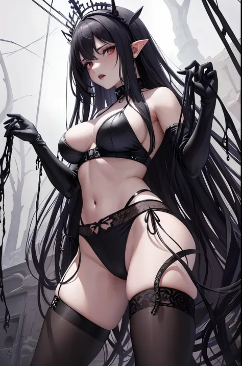 masterpiece, best quality, In winter, night, 4 But, girl, very long hair, There is blood on the face, big breasts, Gothic_Changeta, Change, Sadomasochism, wall, Zombified，Zombie Change and tentacles fuse，Zombie Queen，Black tentacles，Tentacles and legs，hot ...