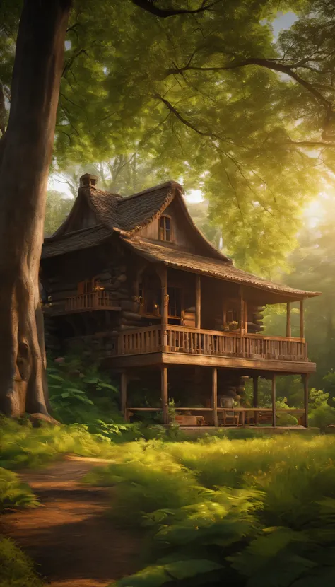 masterpiece、highest quality、Clearest image quality、4K、Photo of an old wooden house and the surrounding nature